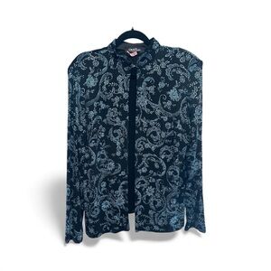 Vintage 90s Onyx Black and Blue Embroidered Top M/L